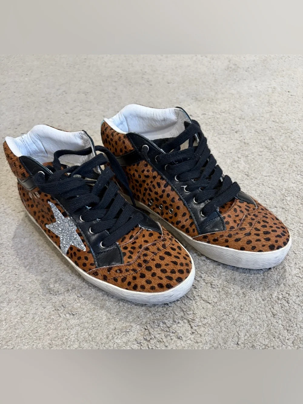 Golden Goose GGDB Mid Star Animal Print Calf Hair Sneakers, Women’s Size 7